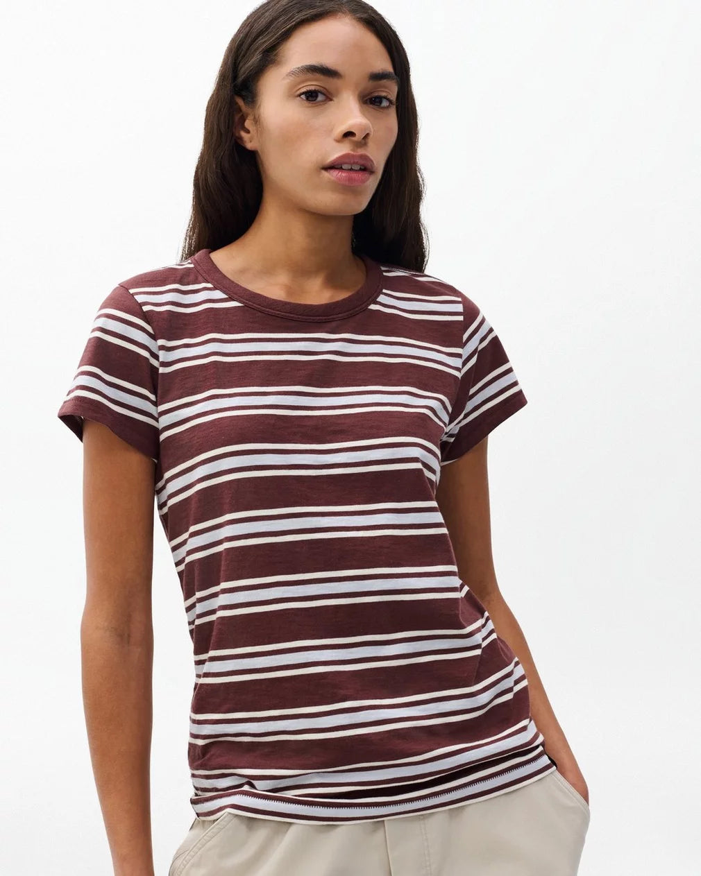 Rag & Bone - Slub Striped Tee - Brown Blue Multi
