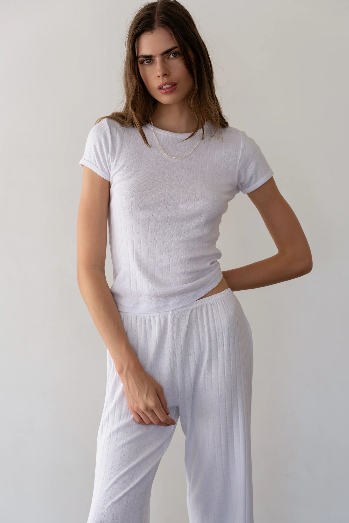 Donni - Pointelle Baby Tee - Powder