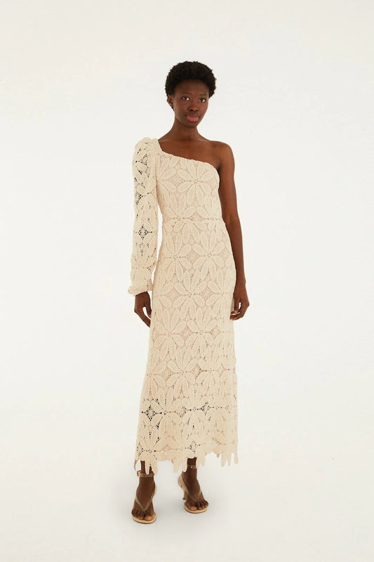FARM Rio - One-Shoulder Crochet Flower Dress