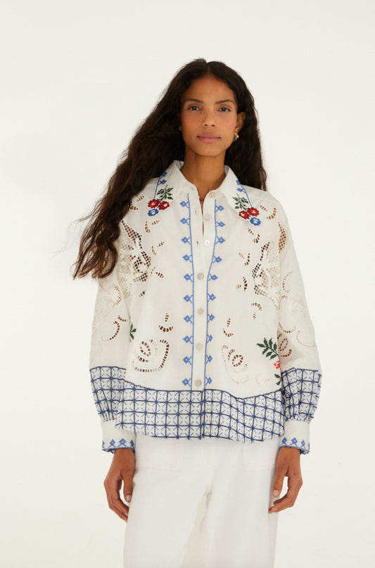 FARM Rio - Flowers Embroidery Richelieu Long Sleeve