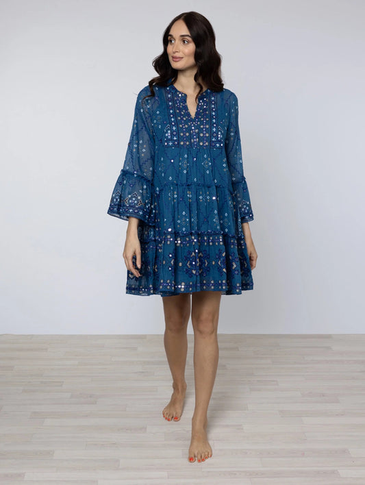 Juliet Dunn London - Flare Sleeve Dress in Mosaic