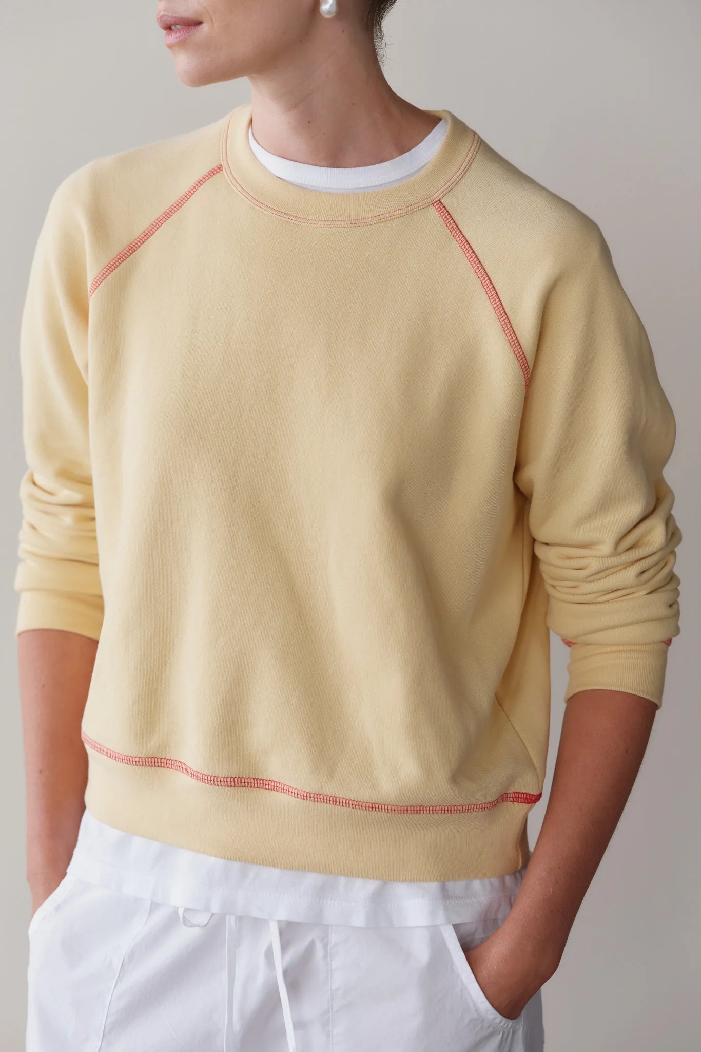 Donni - Eco-Contrast Sweatshirt - Butter/Raspberry