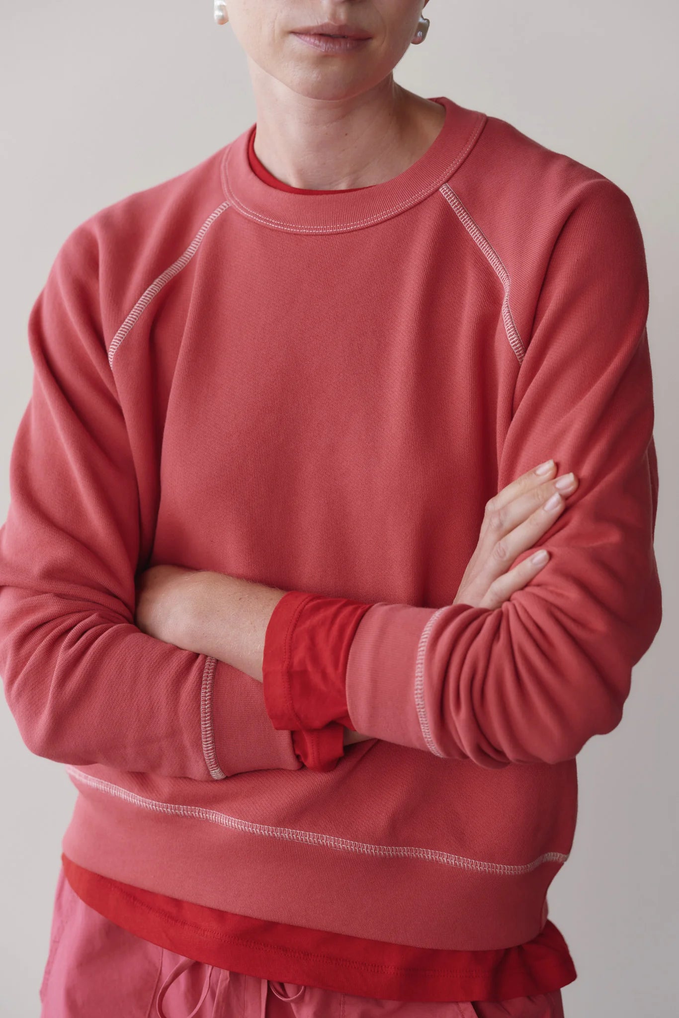 Donni - Eco-Contrast Sweatshirt - Raspberry/Cream