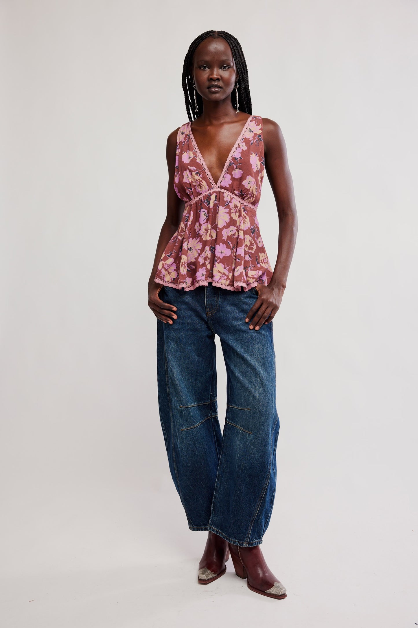 Free People - Rome Printed Tank - Brown Combo