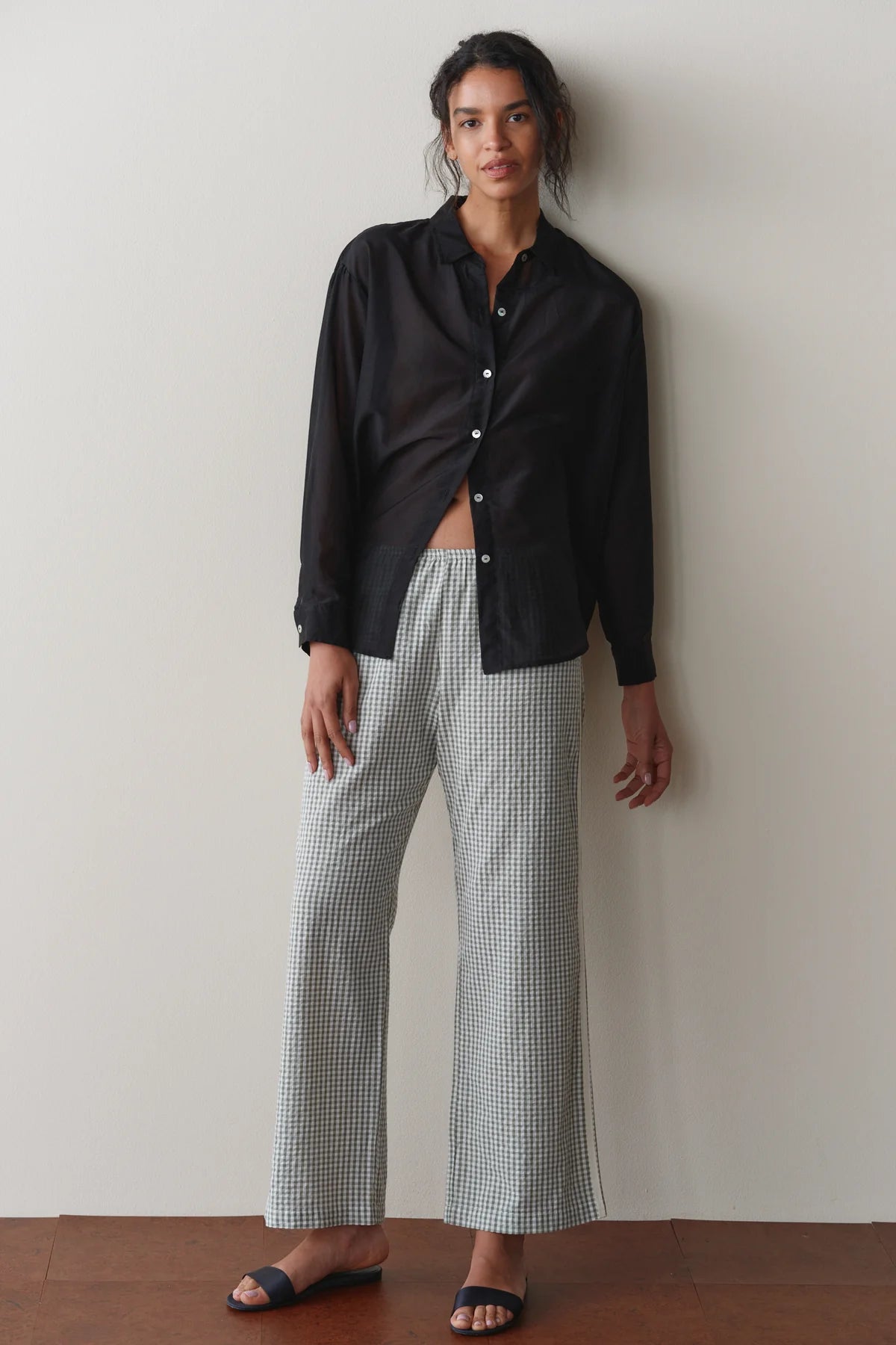 Donni - Cotton Gingham Stripe Crop Pant - Dill