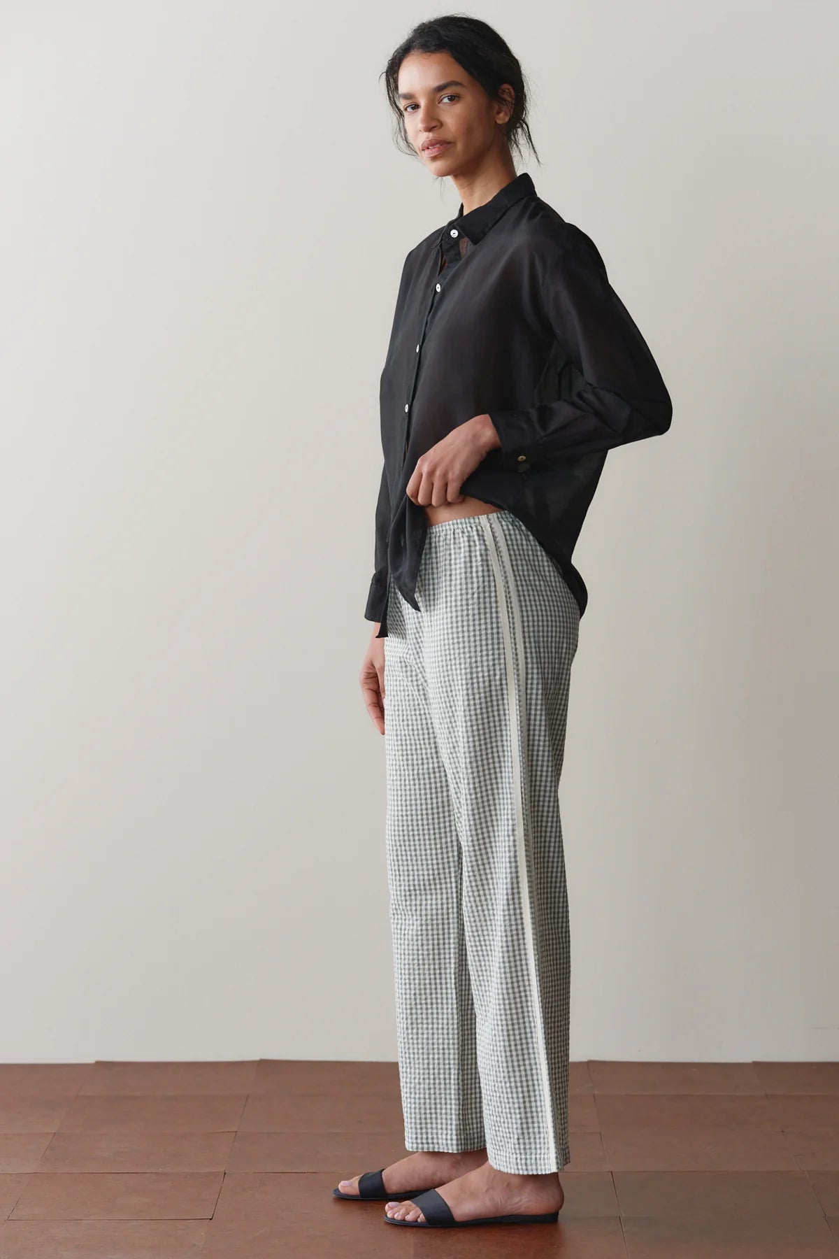 Donni - Cotton Gingham Stripe Crop Pant - Dill