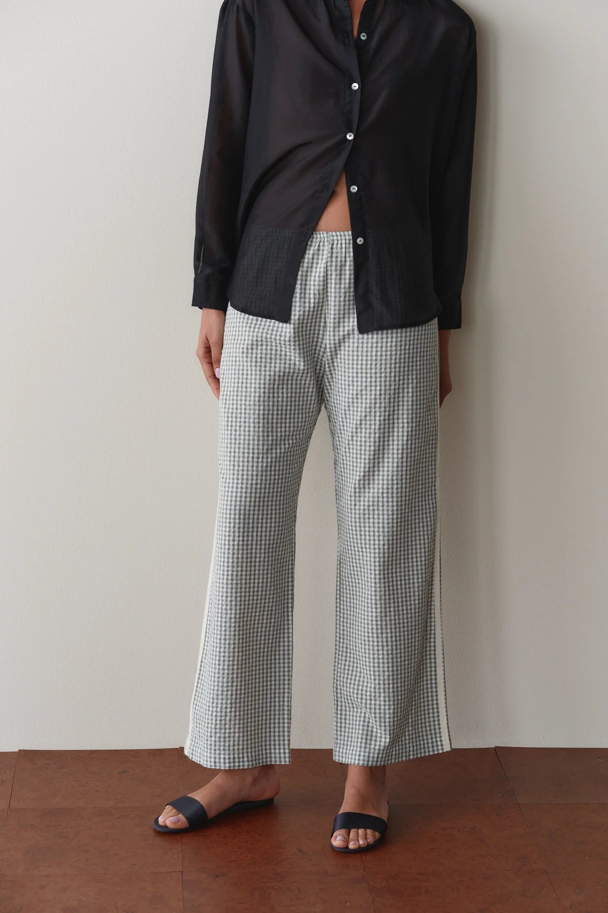 Donni - Cotton Gingham Stripe Crop Pant - Dill
