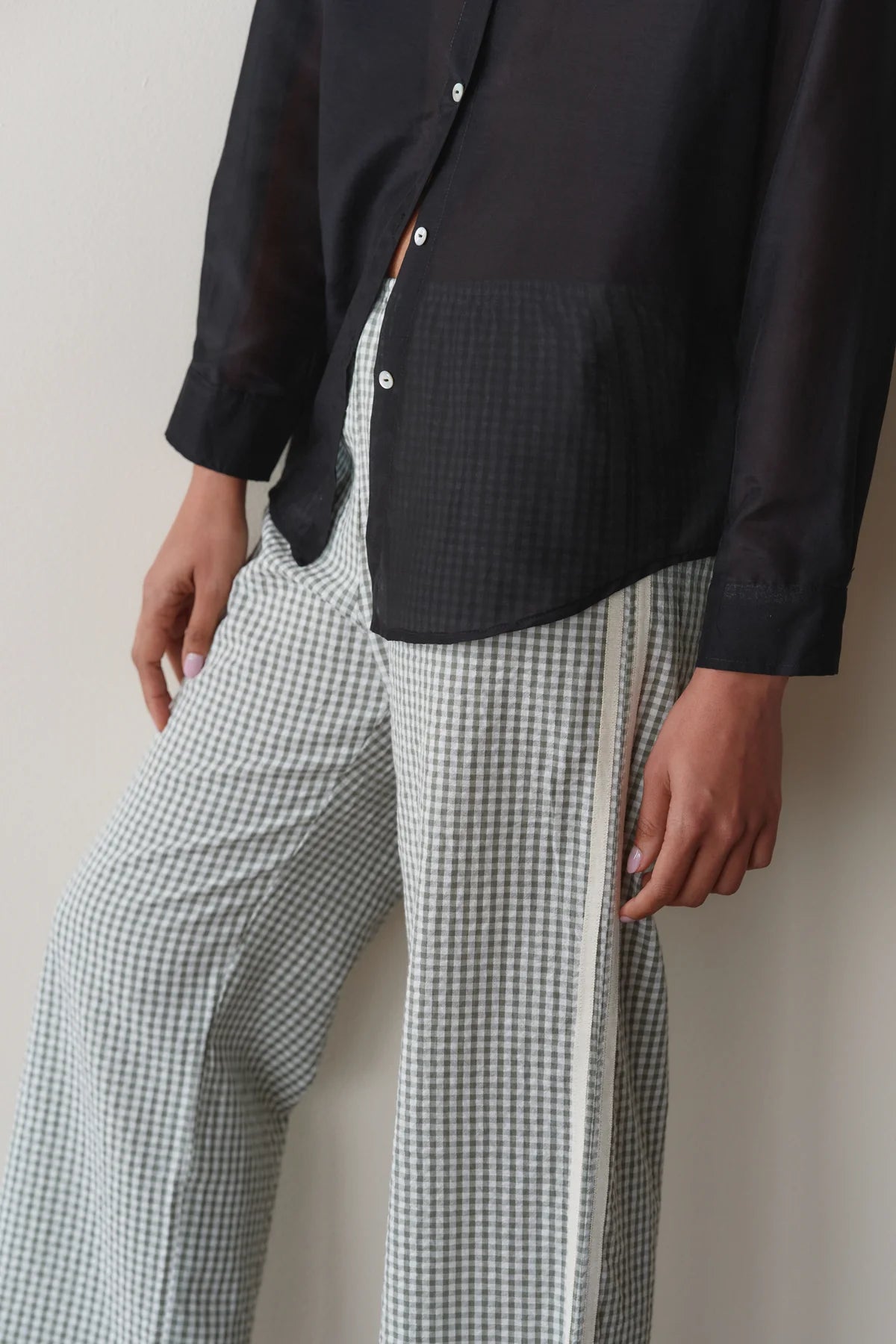 Donni - Cotton Gingham Stripe Crop Pant - Dill