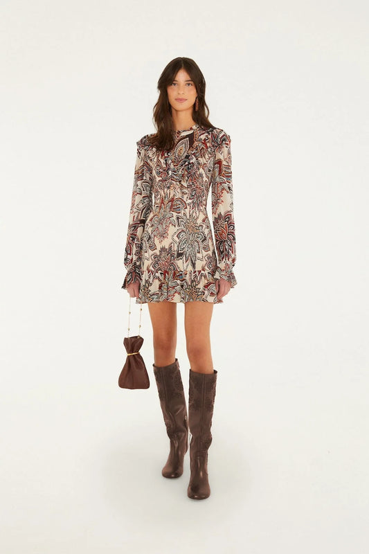 FARM Rio - Tapestry Flowers Long Sleeve Mini Dress