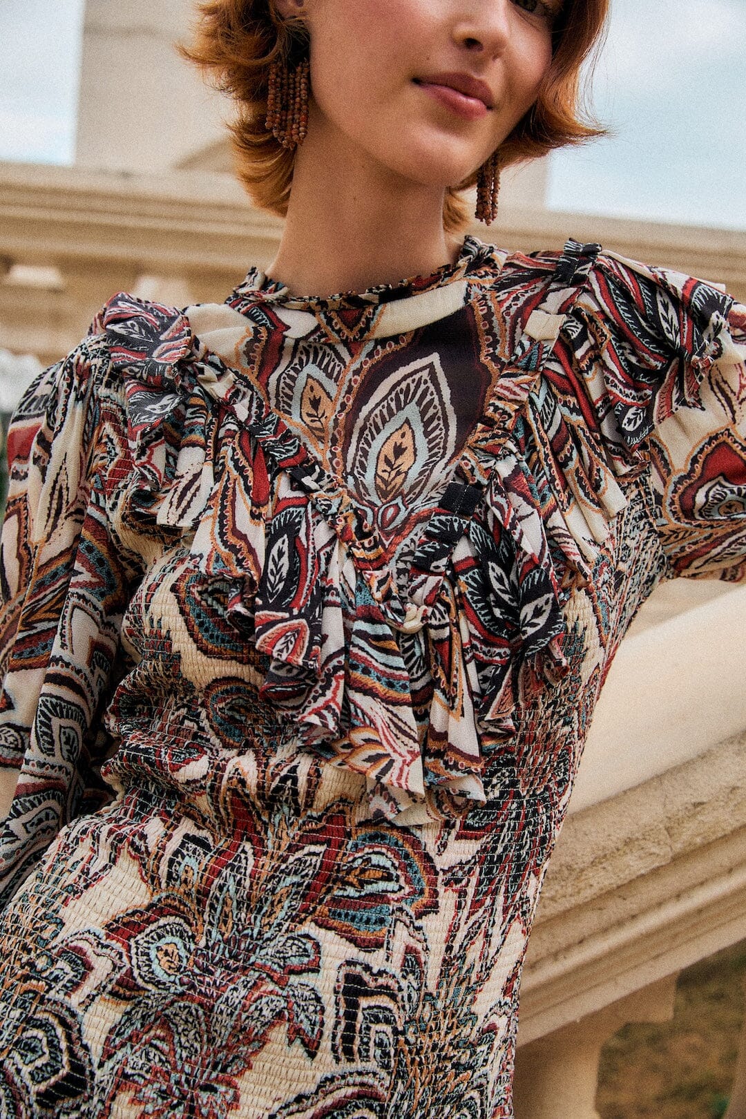 FARM Rio - Tapestry Flowers Long Sleeve Mini Dress