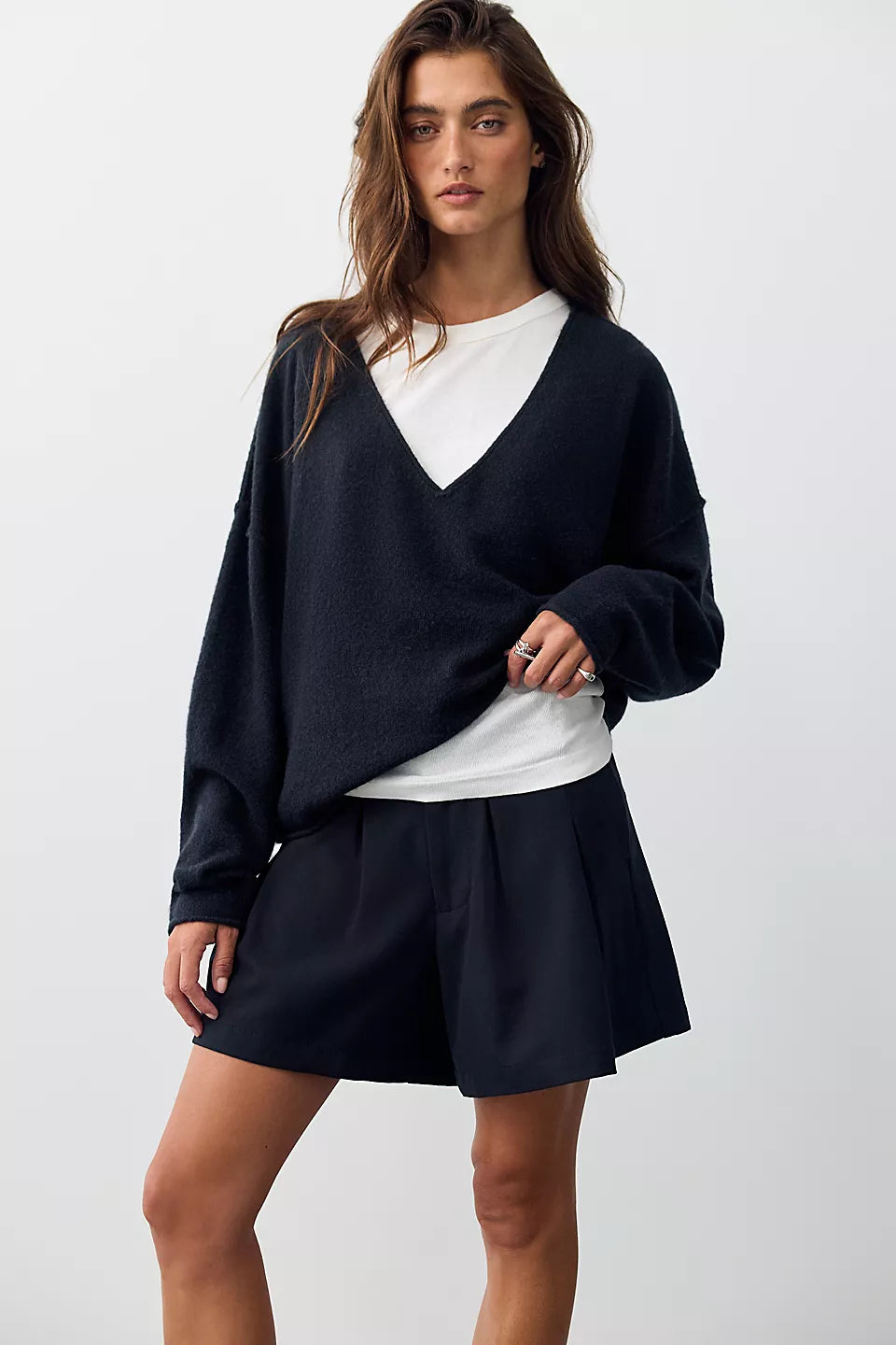 Free People - See Me V-Neck Pullover - Black
