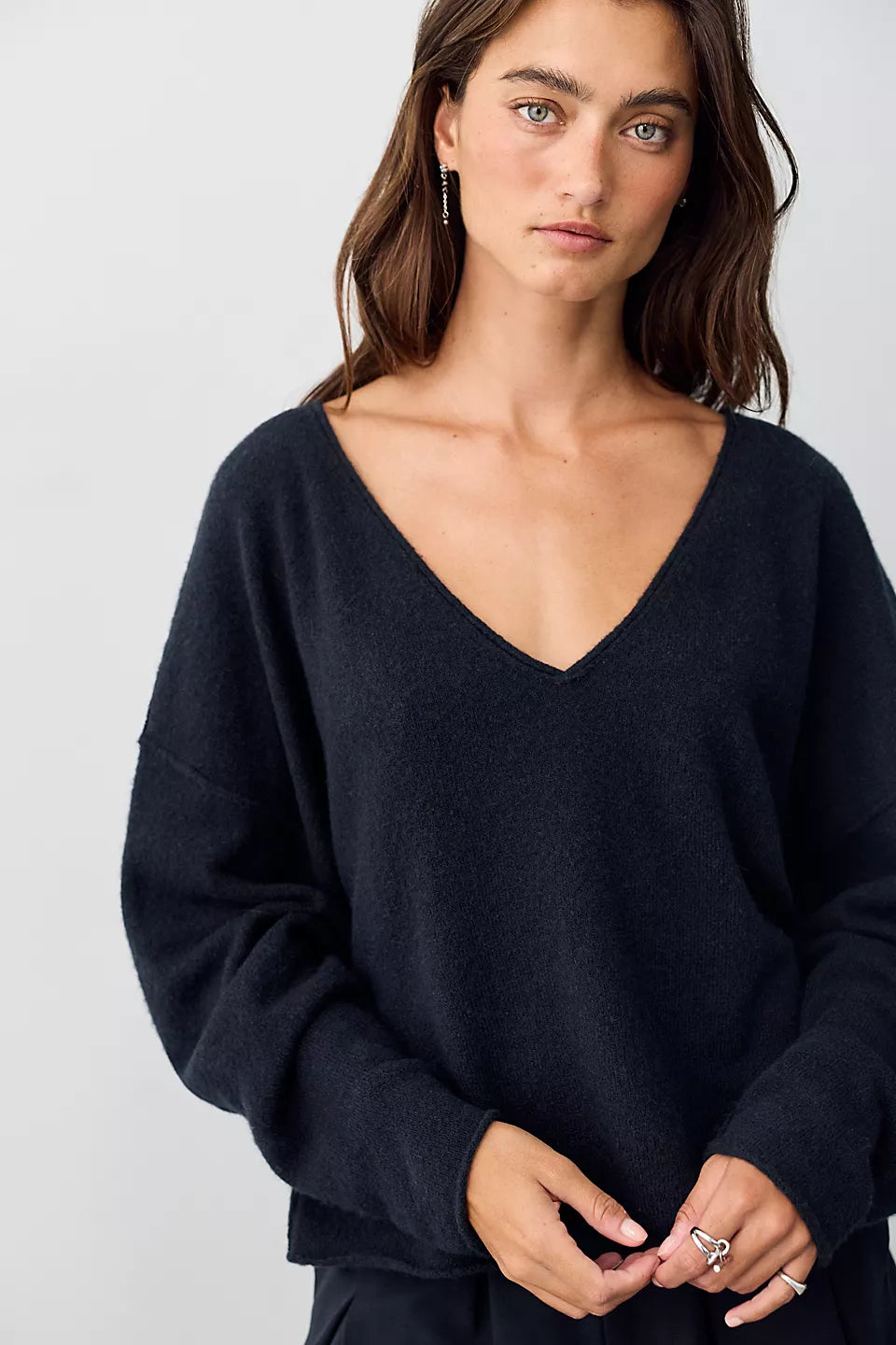 Free People - See Me V-Neck Pullover - Black