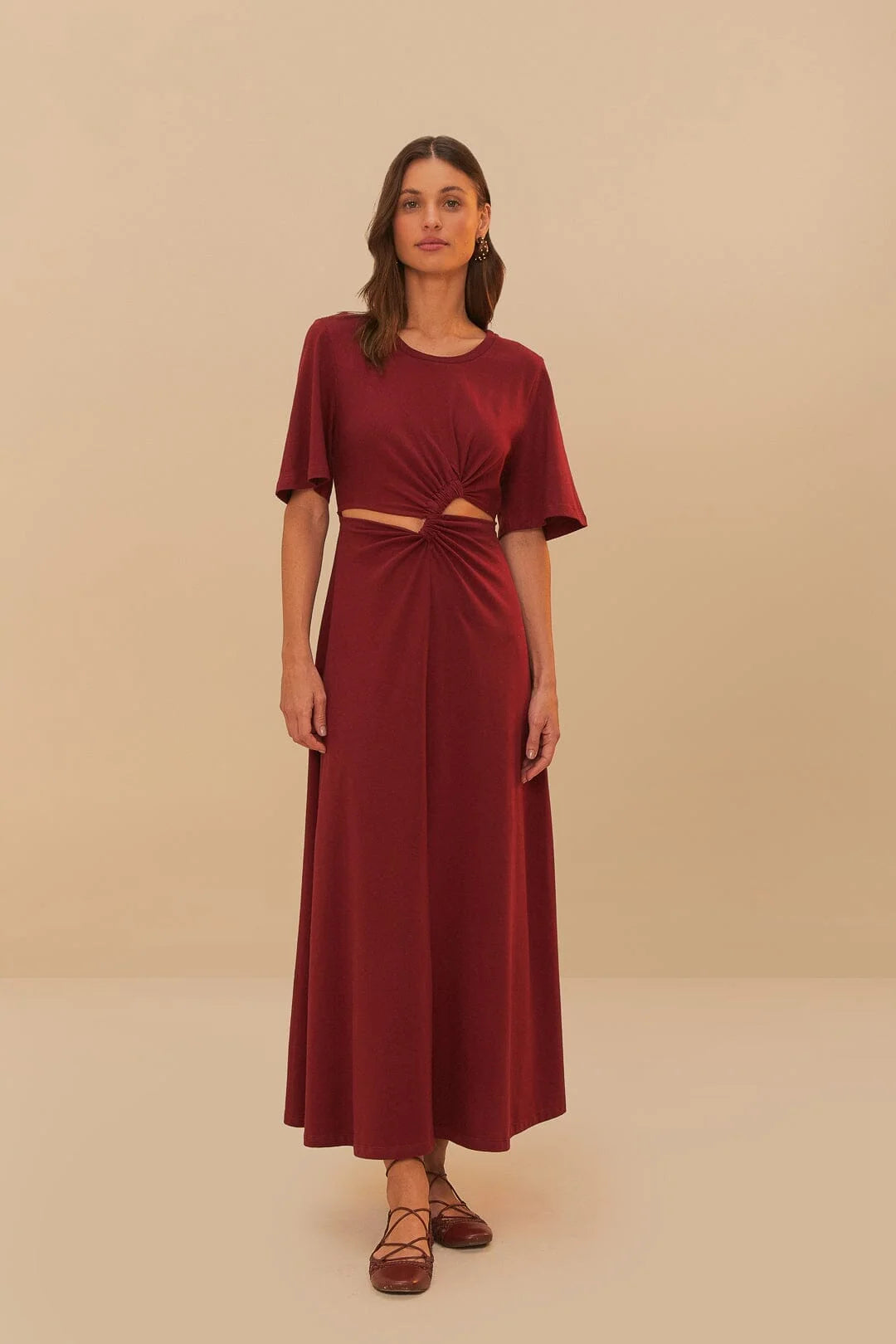 FARM Rio - Red Short sleeve Midi Dress