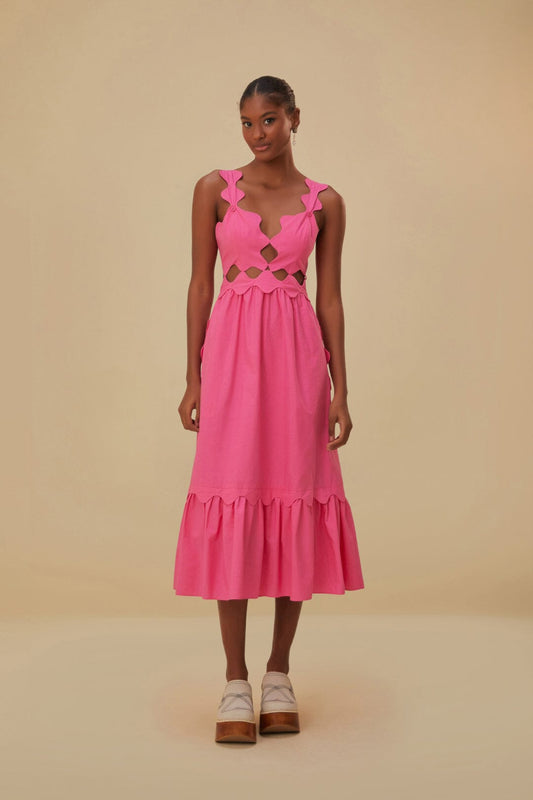 FARM Rio - Pink Cut-Out Organic Cotton Midi Dress