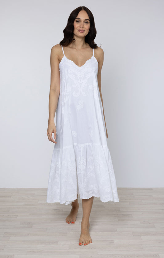 Juliet Dunn London - V Neck Midi Dress in Vintage White