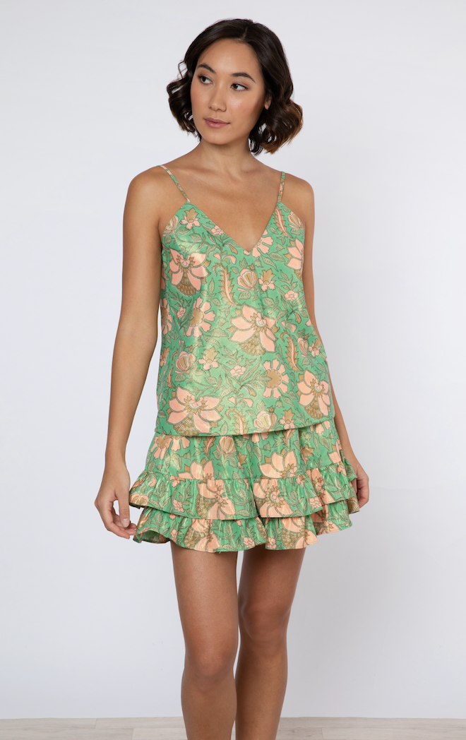 Juliet Dunn London - Lamé Floral Print Cami Top