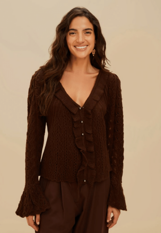 FARM Rio - Lace Stitch Knit Ruffles Cardigan
