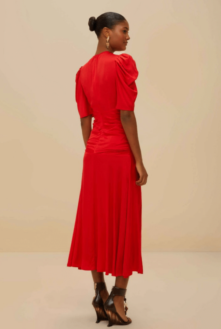 FARM Rio - Red Gathered Midi Dress
