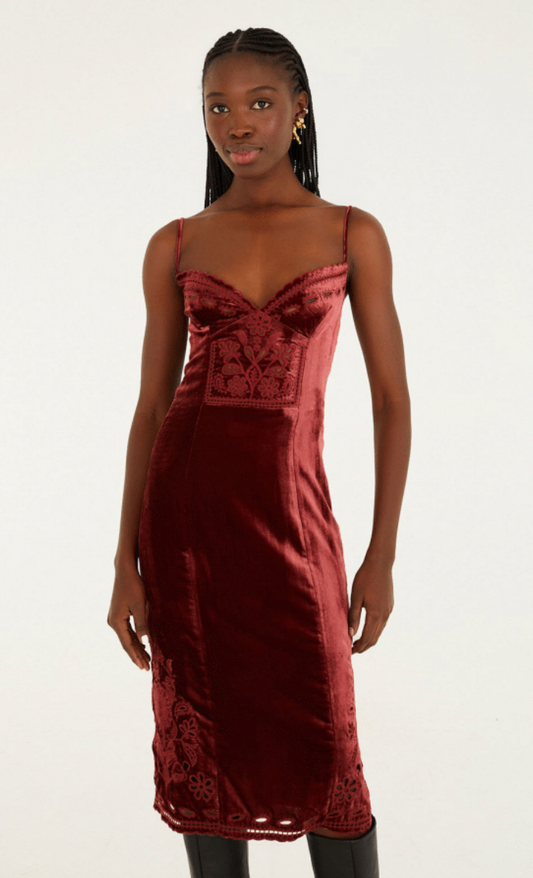 FARM Rio - Burgundy Sleeveless Midi Dress