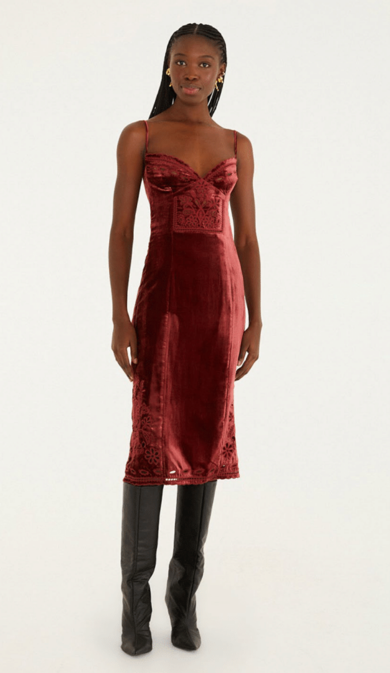 FARM Rio - Burgundy Sleeveless Midi Dress