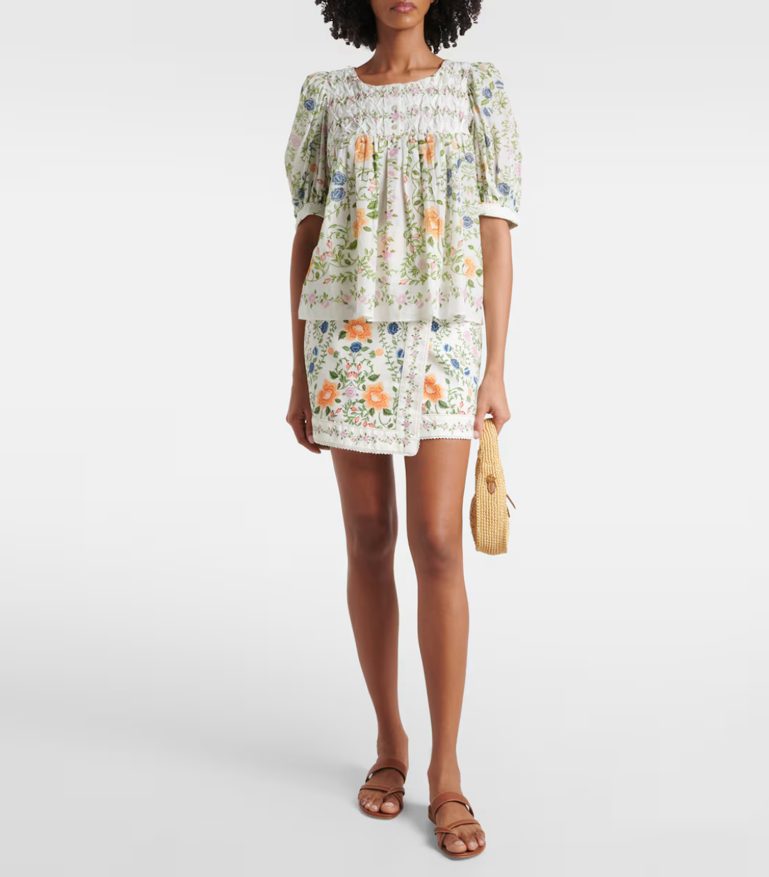 FARM Rio - Off -White Folk Floral Mini Skirt