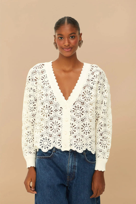 FARM Rio - Off-White Crochet Cardigan