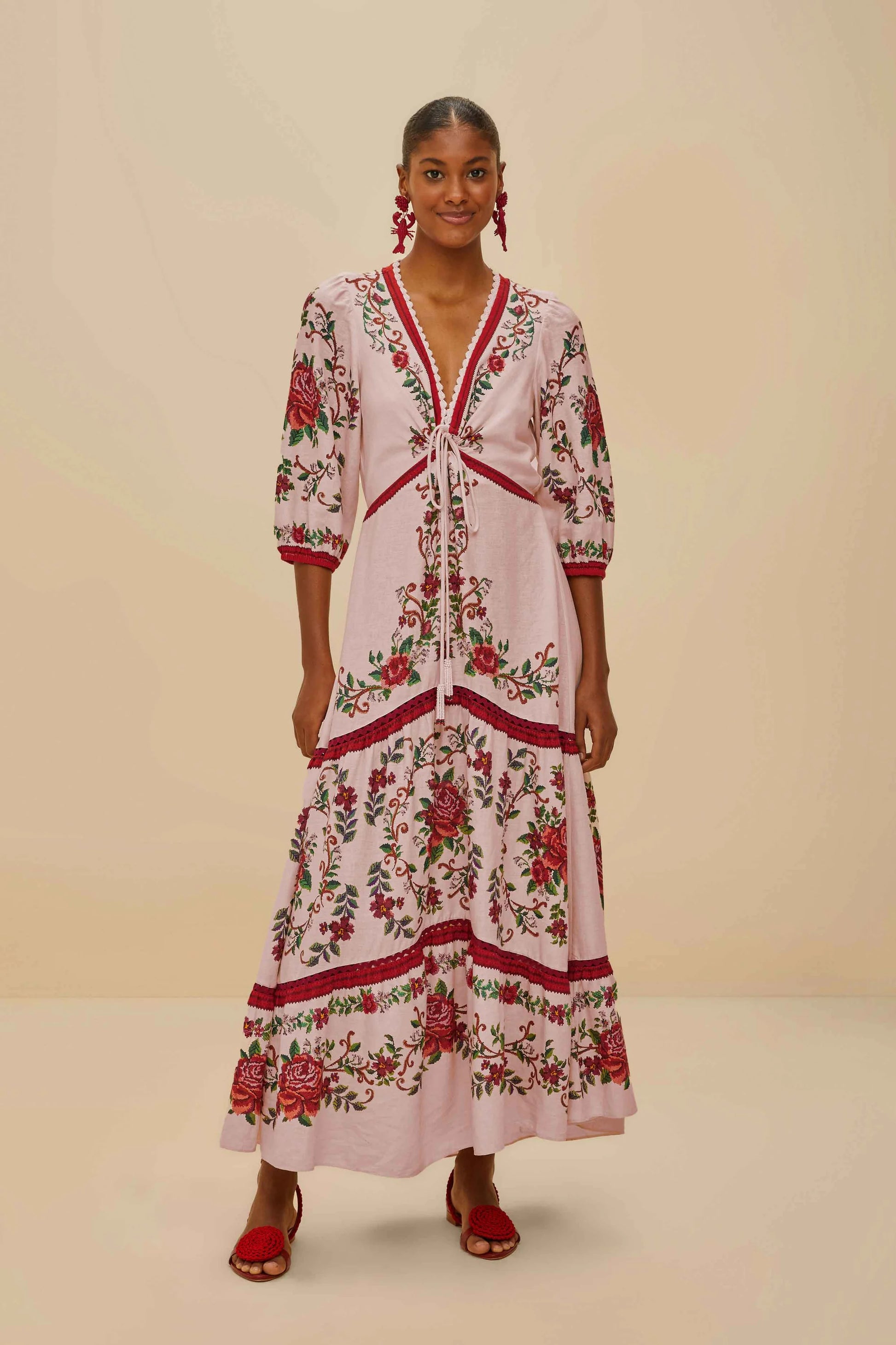 farm rio pink flower tapestry midi dress Floral Delhi Tapestry Light Pink Midi Dress