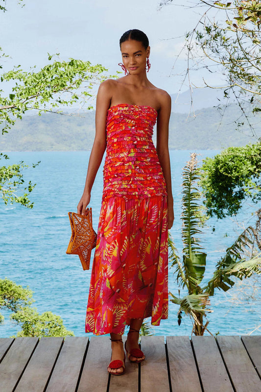 FARM Rio - Flying Bird Strapless Midi Dress