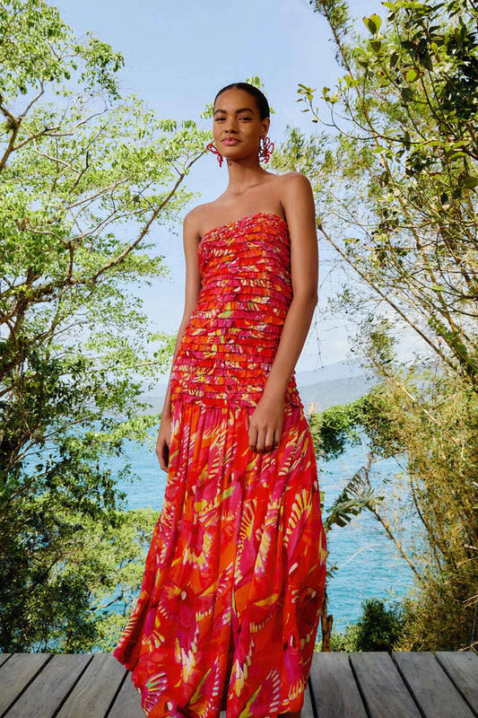 FARM Rio - Flying Bird Strapless Midi Dress