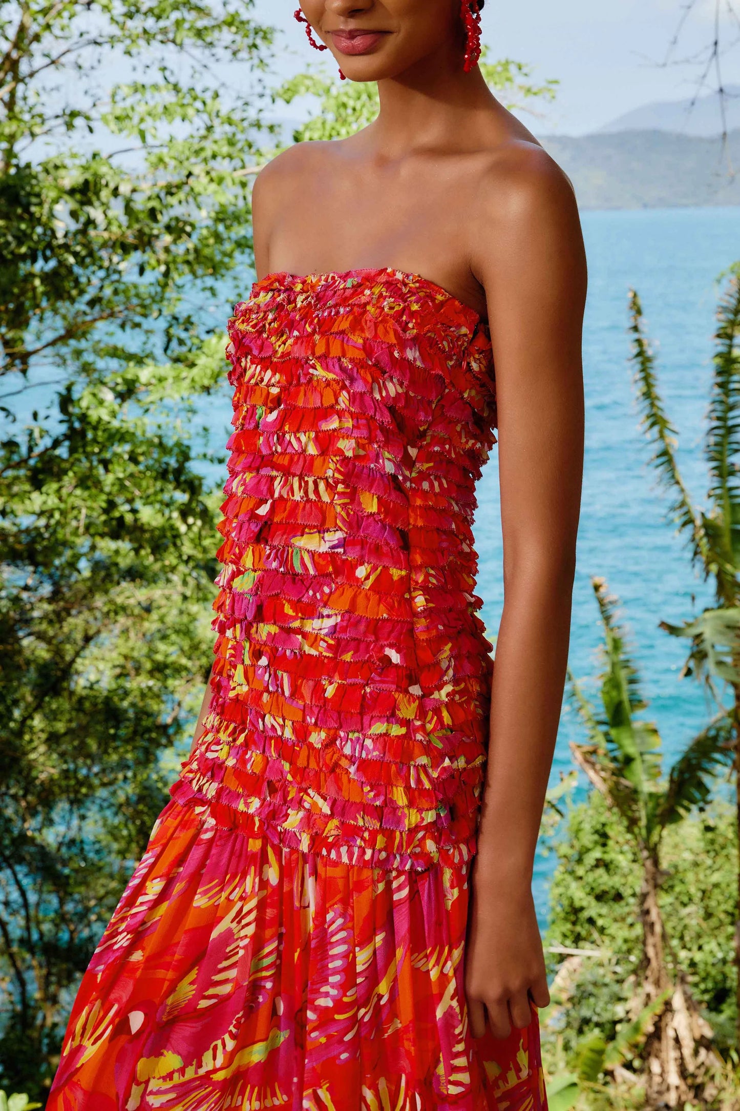FARM Rio - Flying Bird Strapless Midi Dress