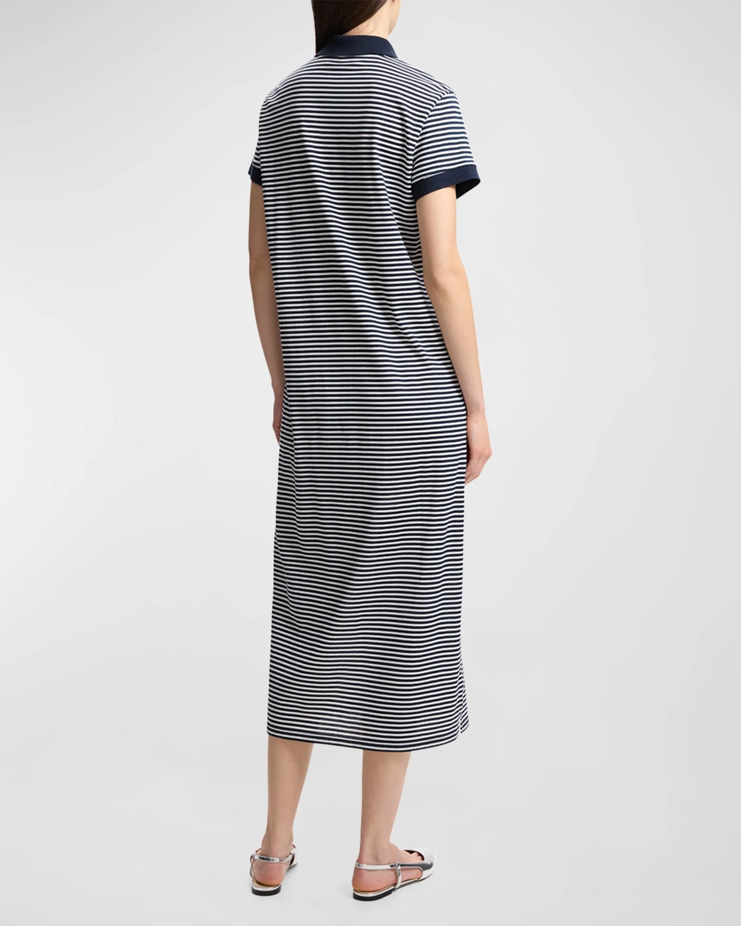 Theory - Striped Polo Short-Sleeve Midi T-Shirt Dress