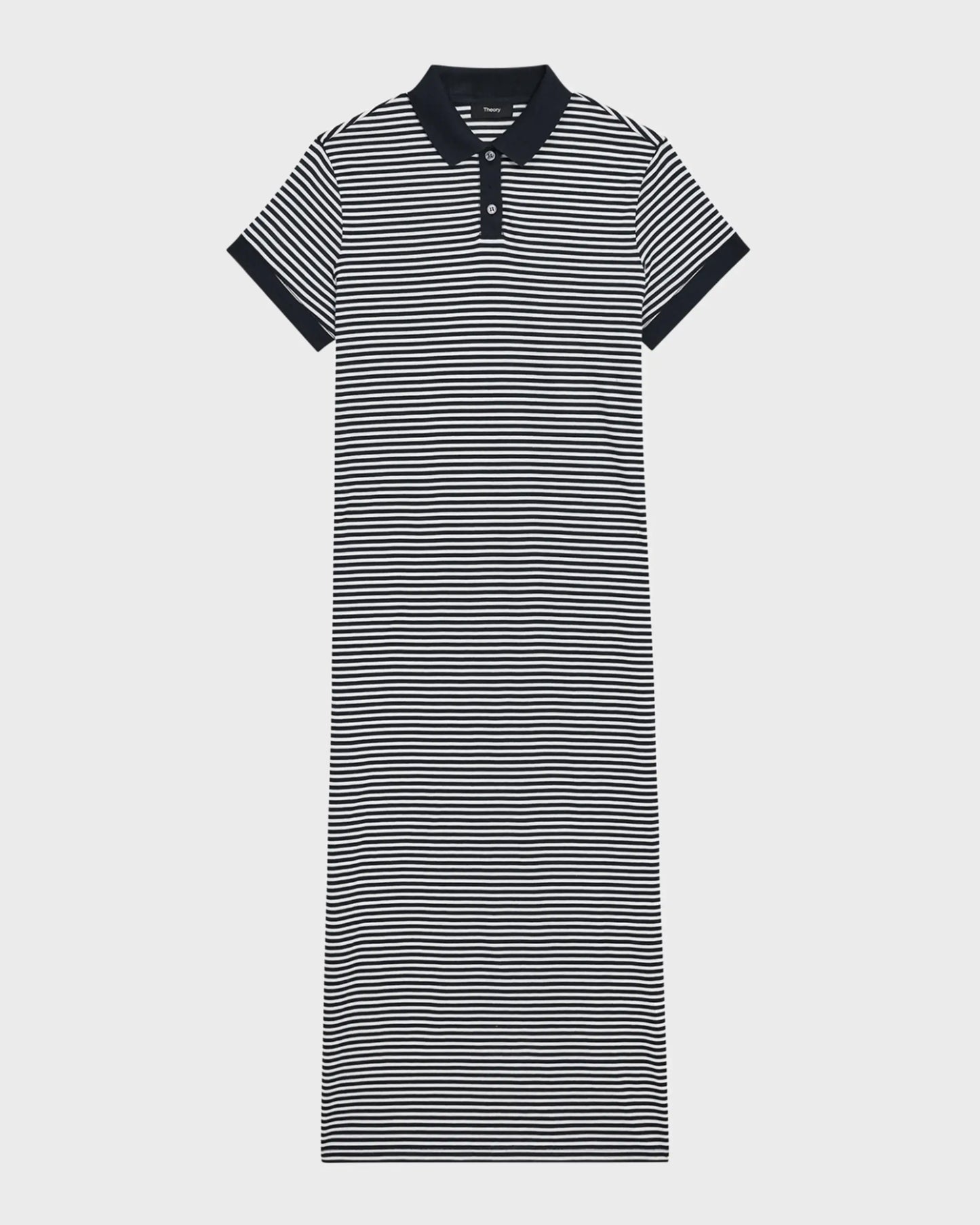 Theory - Striped Polo Short-Sleeve Midi T-Shirt Dress