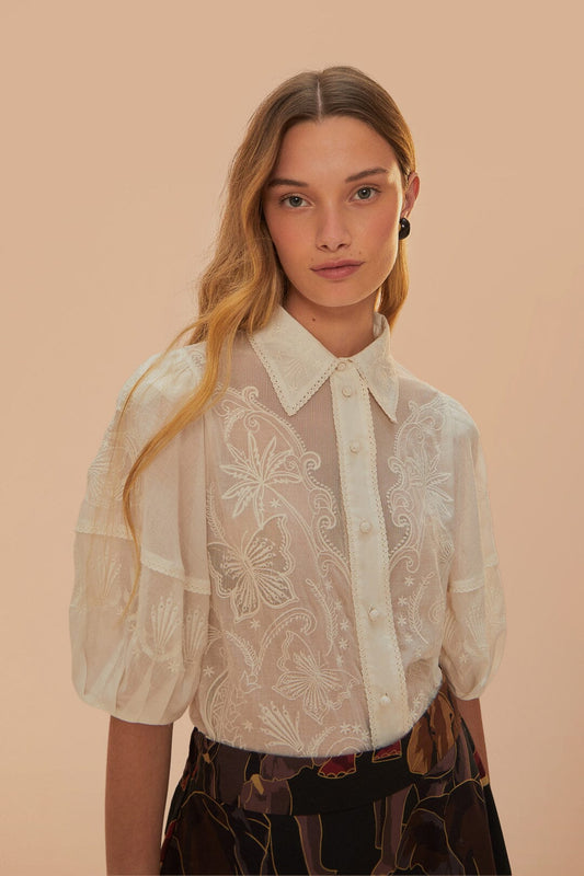 FARM Rio - Embroidered White Blouse